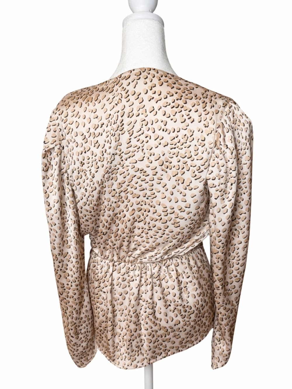 Wrap Front Long Sleeve Top in Beige Leopard Print - Picture 3 of 3